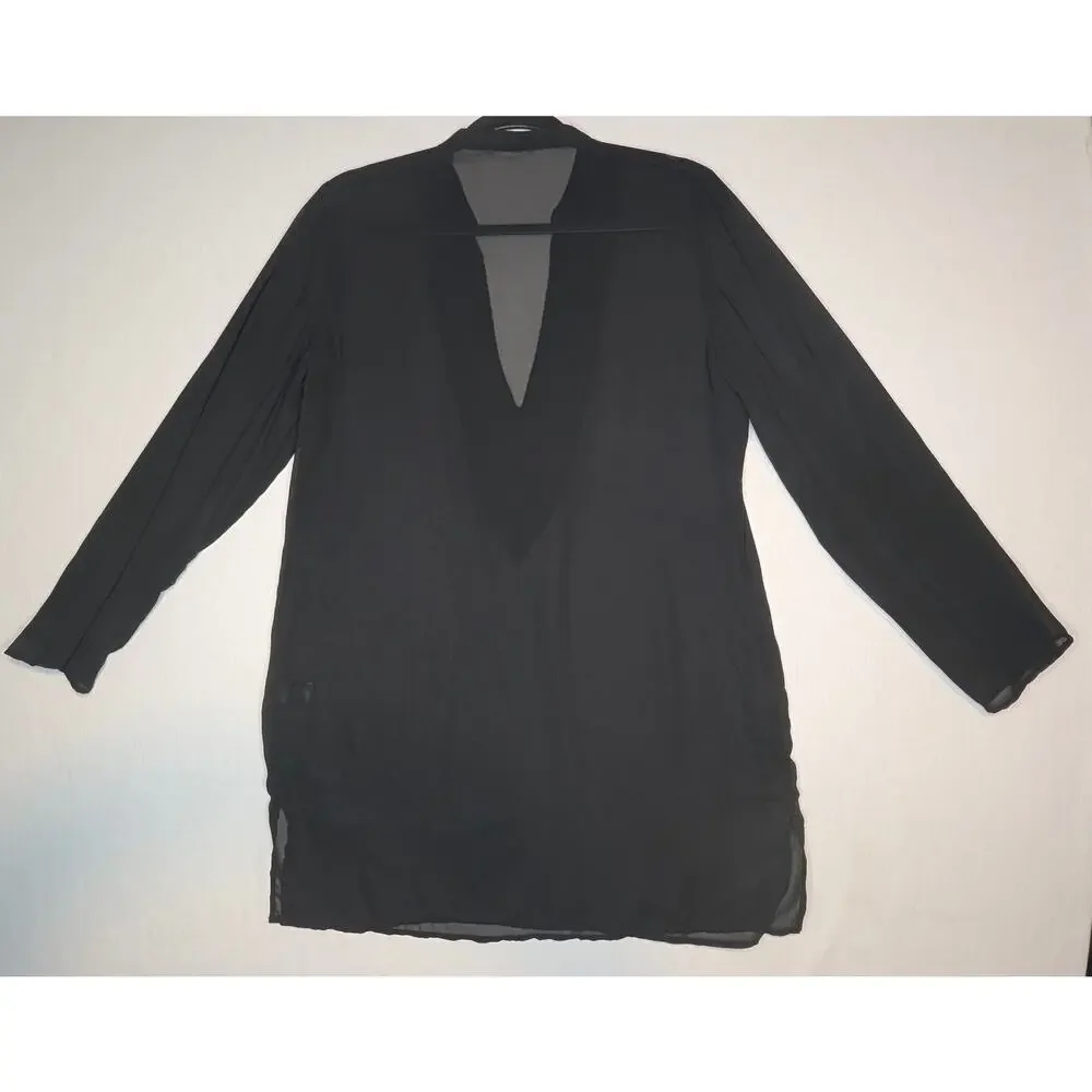 Gianni Bini Resortwear Black Chiffon Beaded Tunic Cover-Up Boho Indie Festival M